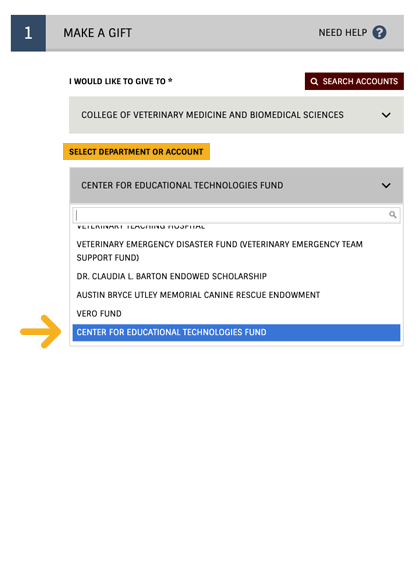 arrow pointing to Select Department or account dropdown of form