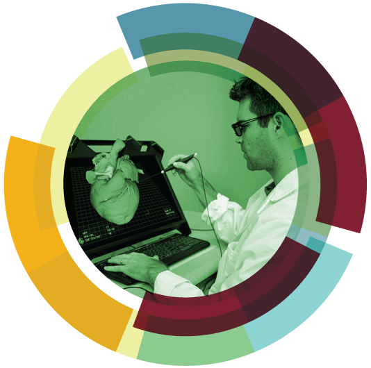 CET team member using ZSPACE to examine a 3D heart model